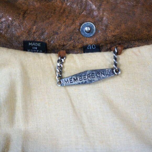 Vintage Members Only Brown Leather Bomber Jacket Sz 40 M Great Horizon Express - Picture 5 of 10
